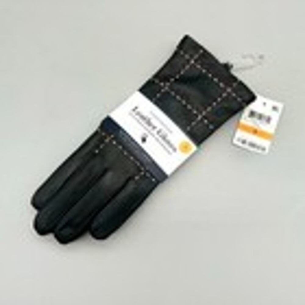 Charter Club Gloves Womens Small Black Plaid Topstitch Leather Super Soft Lined